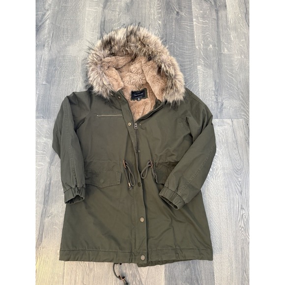 LUCKY BRAND Fur Hooded Anorak Parka Green Olives Women's Size Medium - Picture 3 of 4